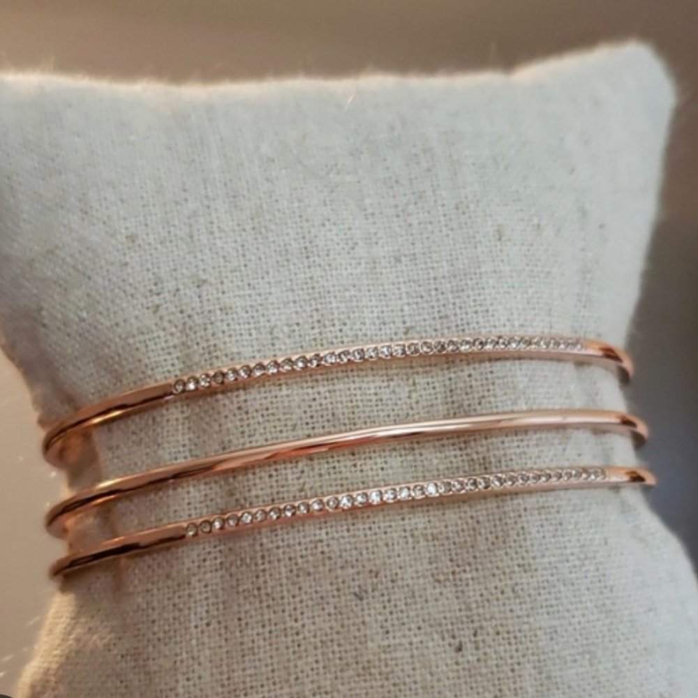 Stella And Dot Pave Open Bar Cuff-Rose Gold - Brand New in box